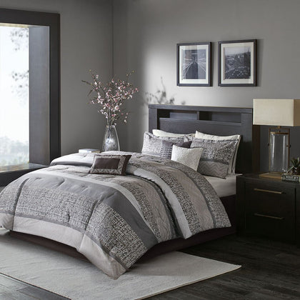 Grey and Taupe Jacquard Comforter Ensemble