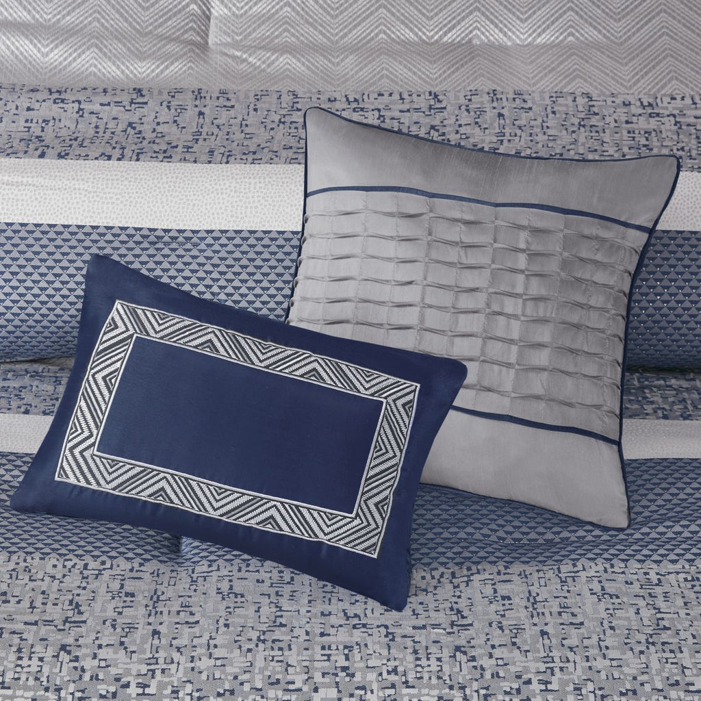 Navy and Gray Jacquard Comforter Ensemble