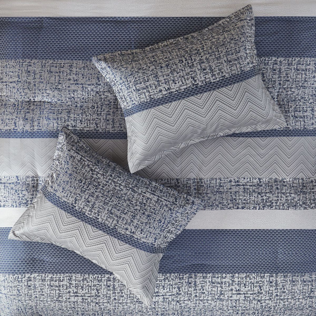 Navy and Gray Jacquard Comforter Ensemble