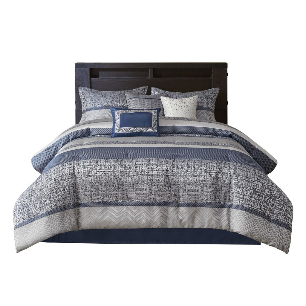 Navy and Gray Jacquard Comforter Ensemble