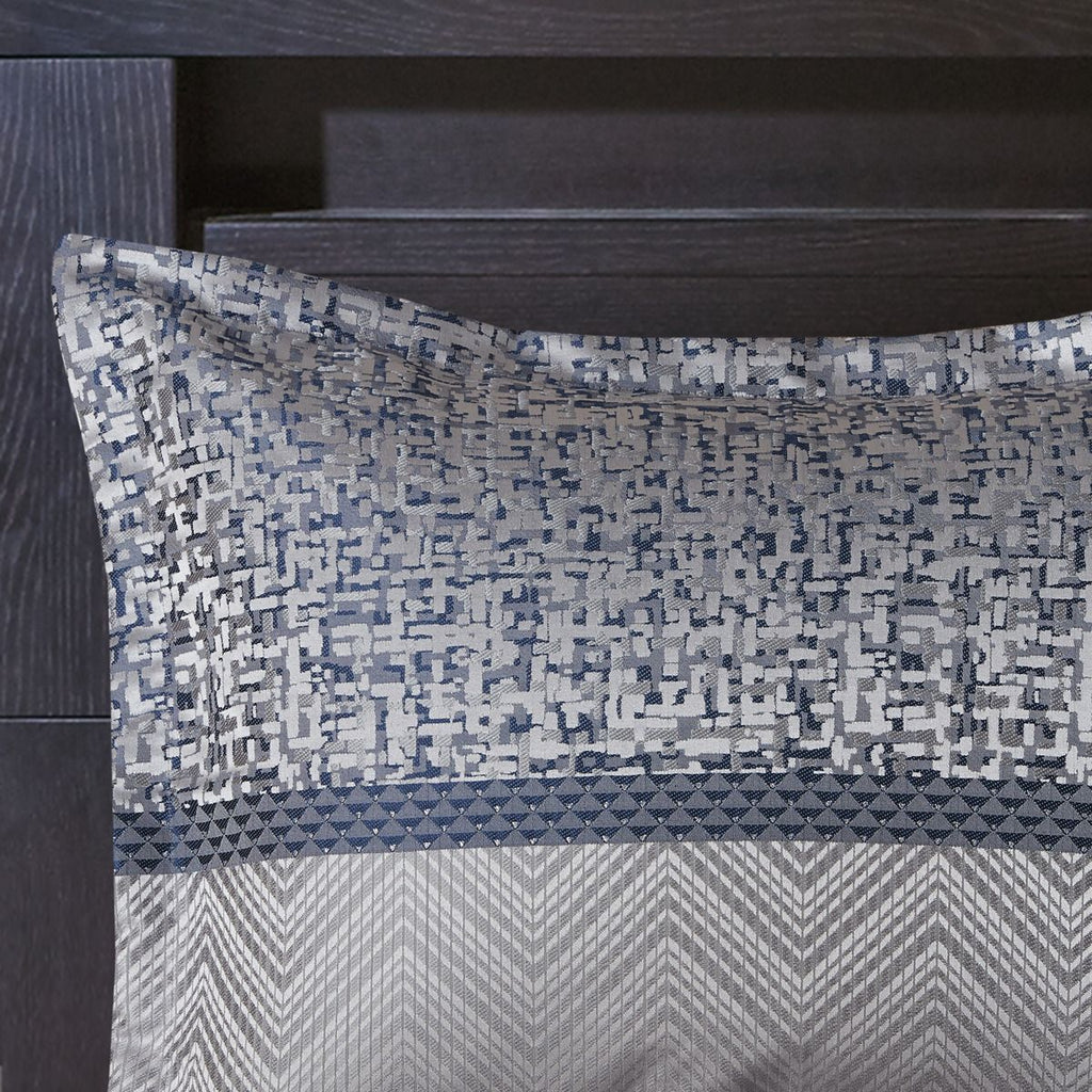 Navy and Gray Jacquard Comforter Ensemble