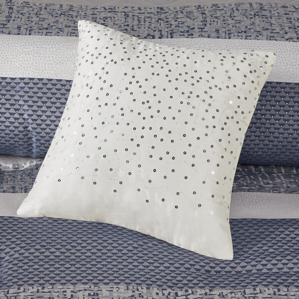 Navy and Gray Jacquard Comforter Ensemble
