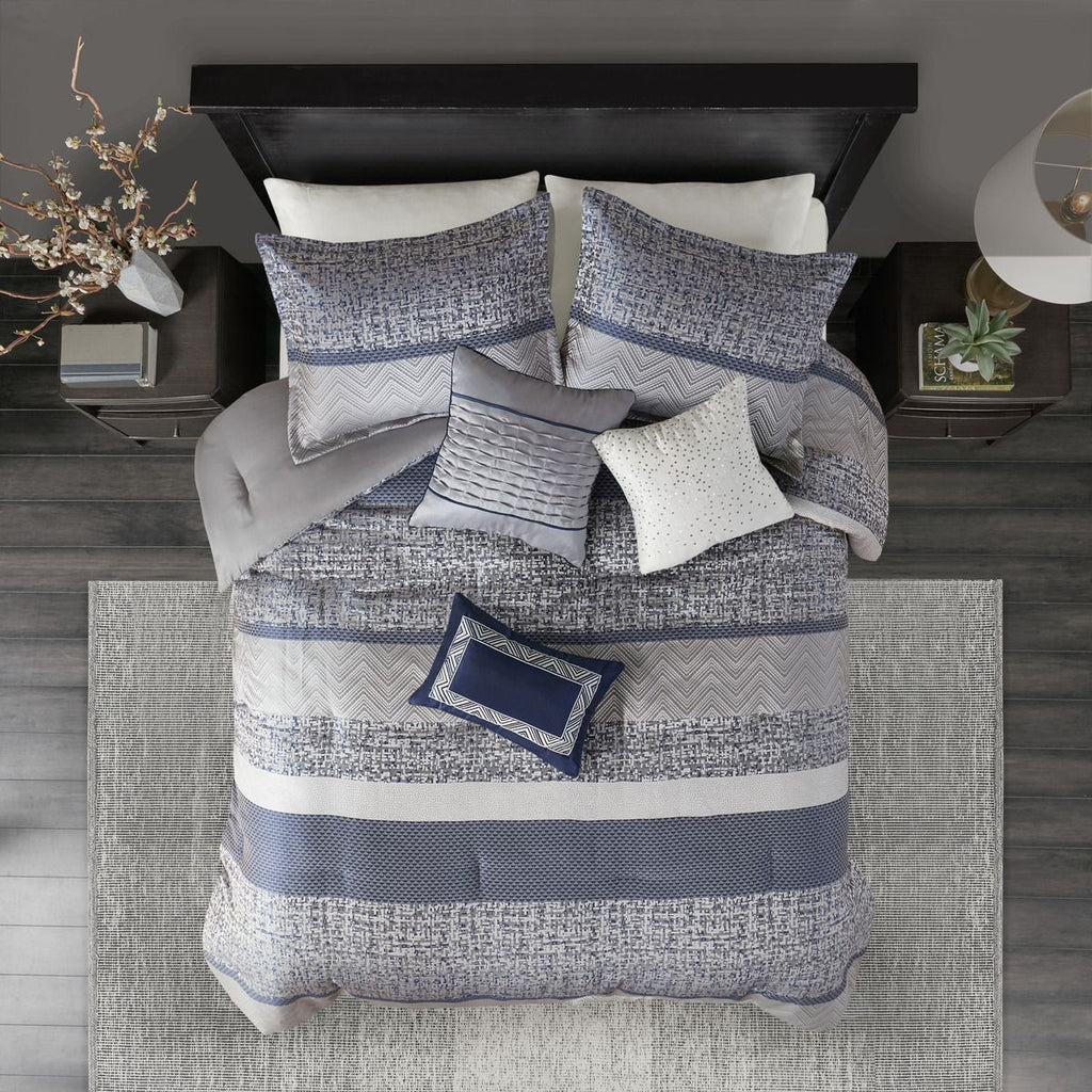 Navy and Gray Jacquard Comforter Ensemble