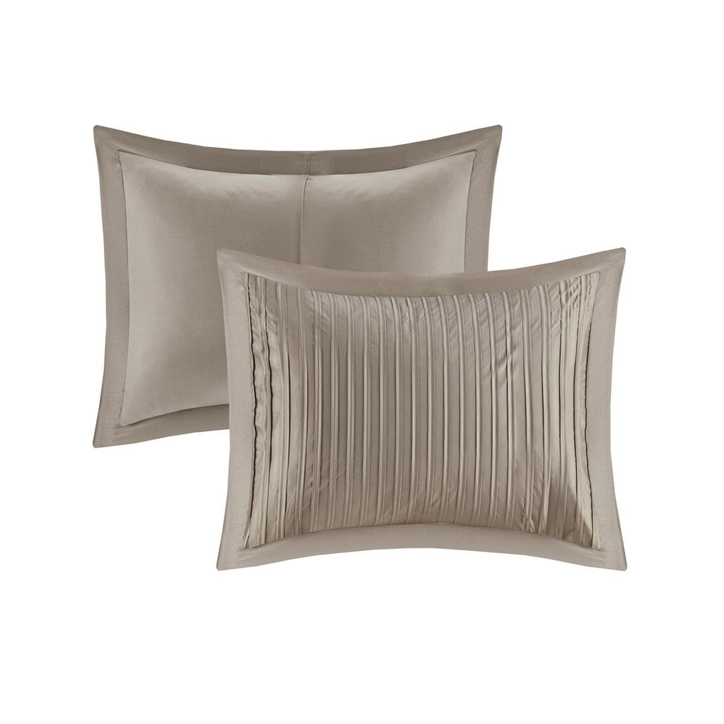 Taupe King Comforter Set with Pleated Details