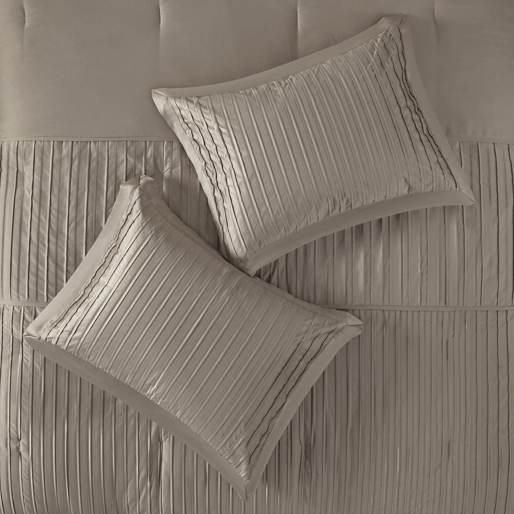 Taupe King Comforter Set with Pleated Details