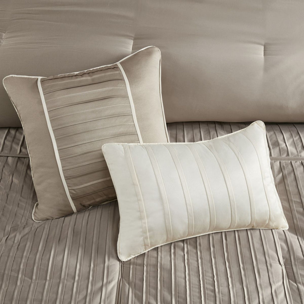 Taupe King Comforter Set with Pleated Details