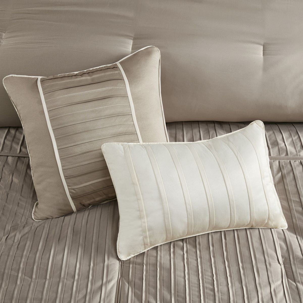 Taupe King Comforter Set with Pleated Details