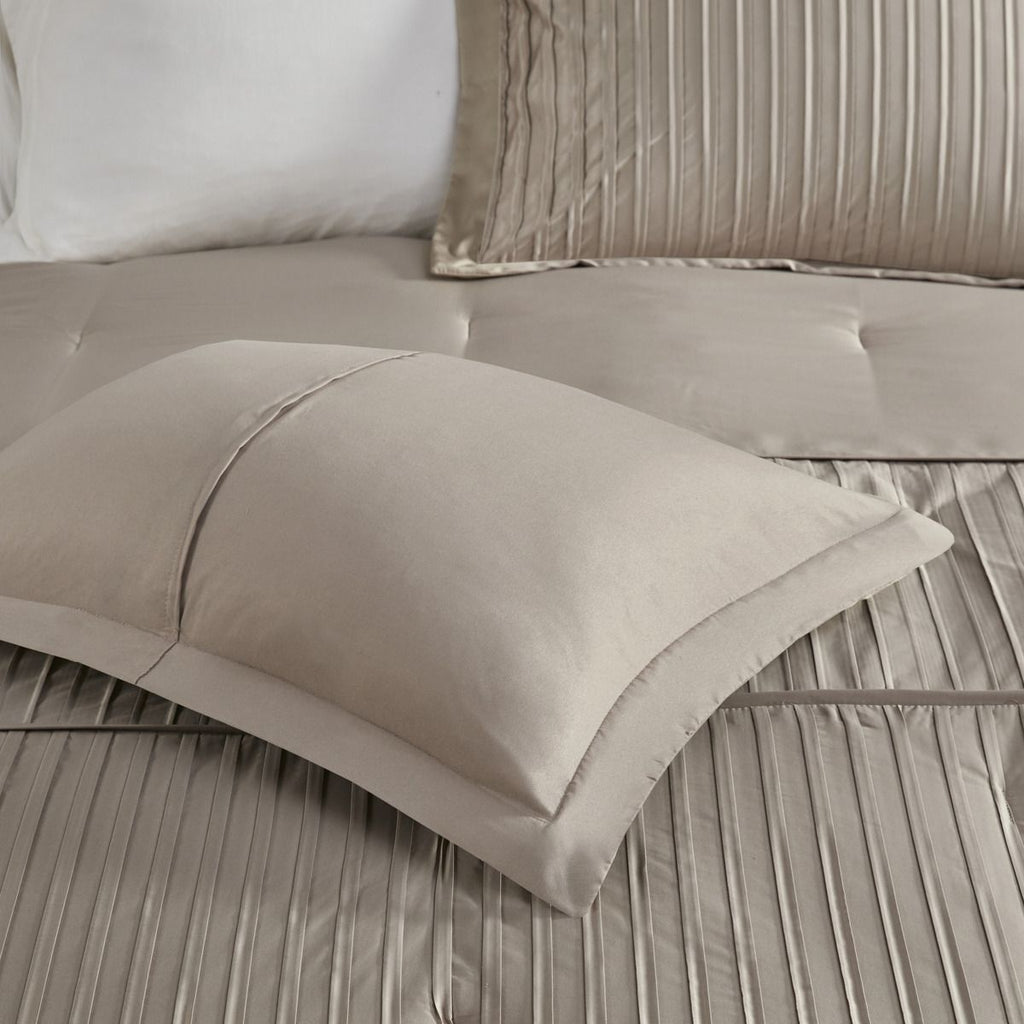 Taupe King Comforter Set with Pleated Details