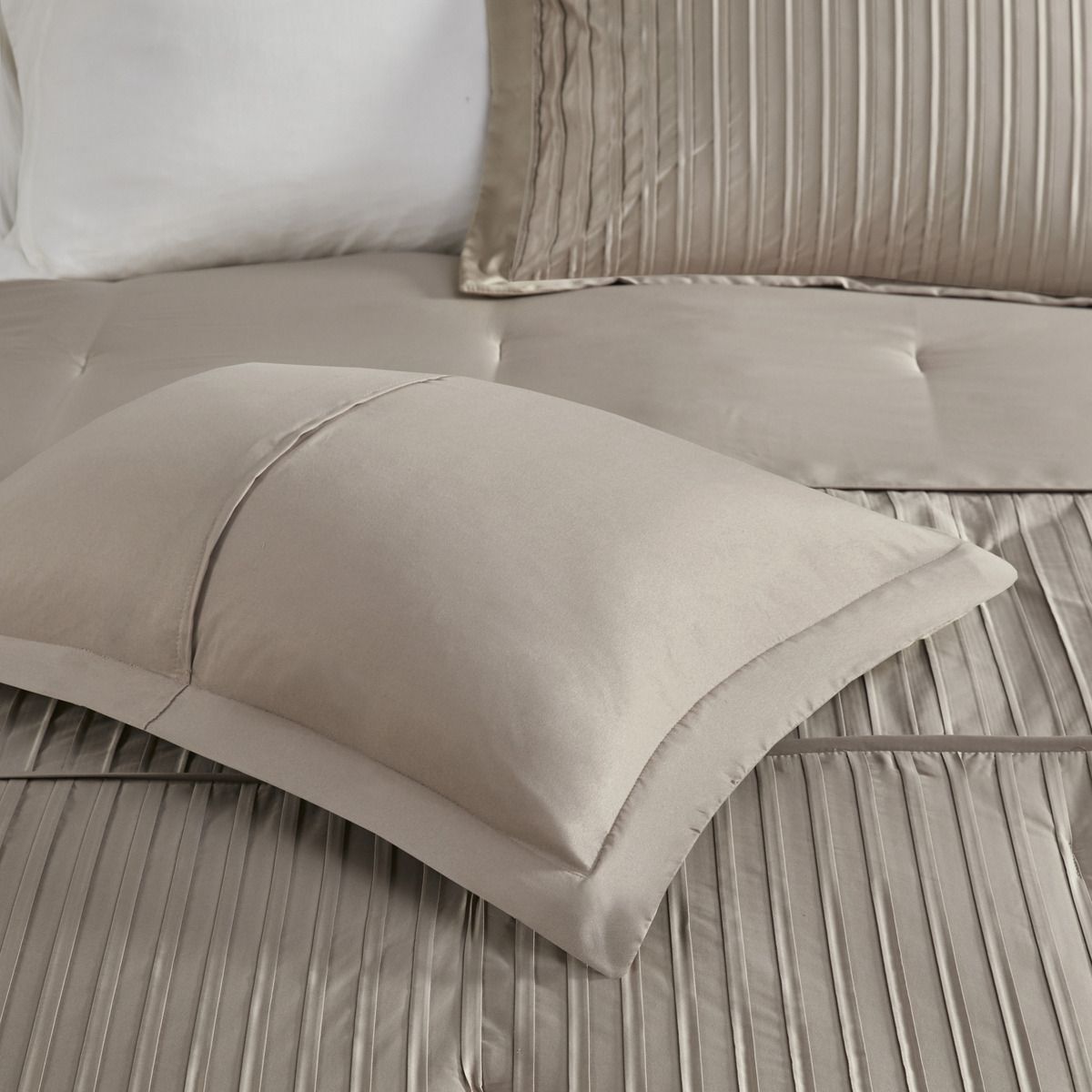 Taupe King Comforter Set with Pleated Details