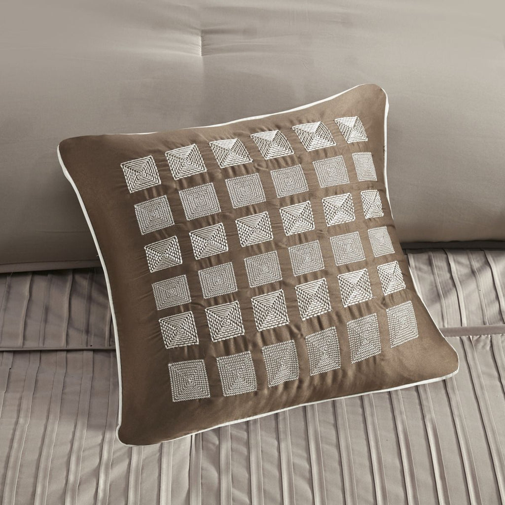 Taupe King Comforter Set with Pleated Details