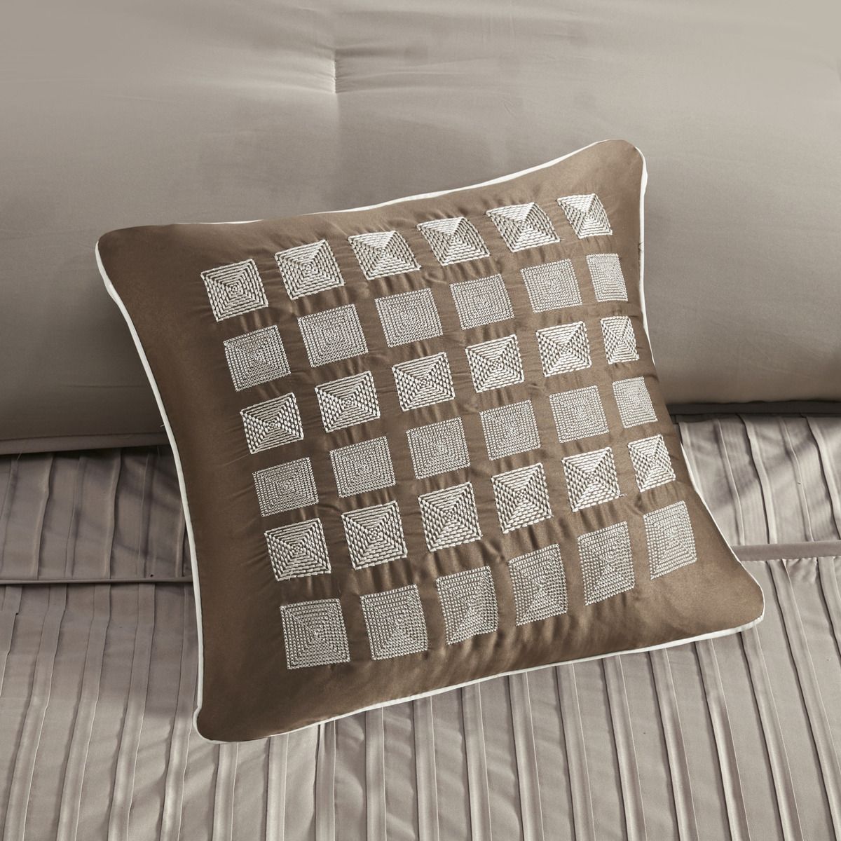 Taupe King Comforter Set with Pleated Details
