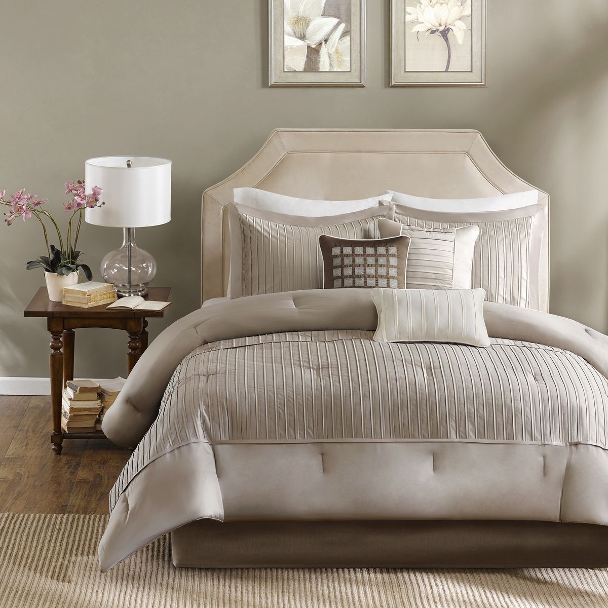 Taupe King Comforter Set with Pleated Details