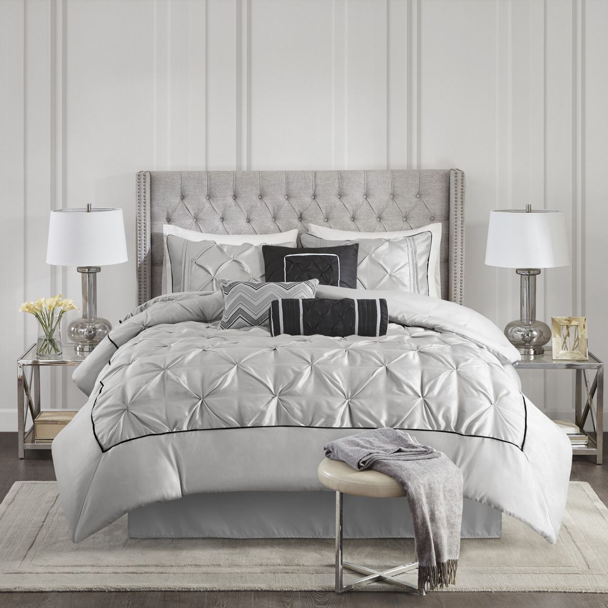 Gray Tufted Seven-Piece Comforter Set