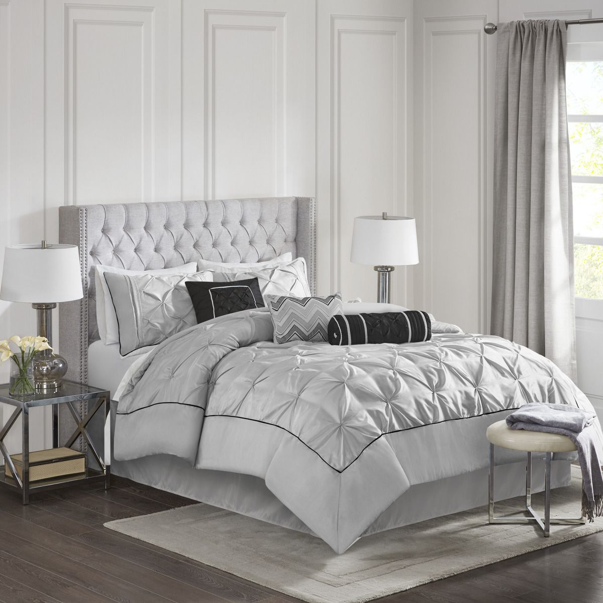 Gray Tufted Seven-Piece Comforter Set