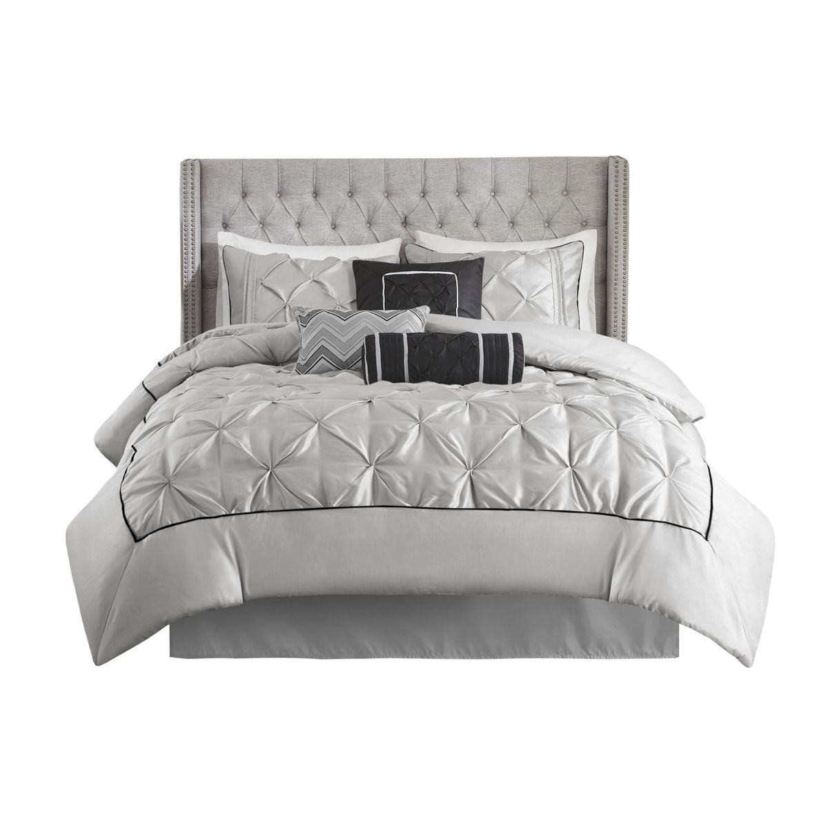 Gray Tufted Seven-Piece Queen Comforter Set