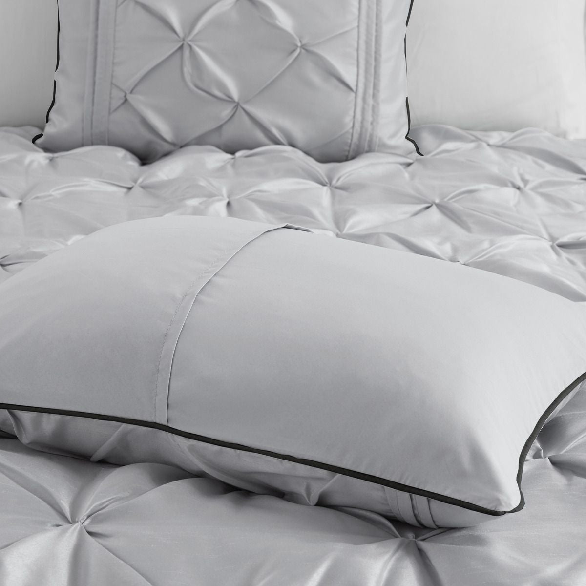 Gray Tufted Seven-Piece Queen Comforter Set