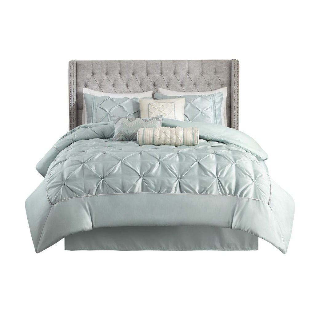 7 Piece Tufted Comforter Set in Seafoam - King Size Bedding Collection