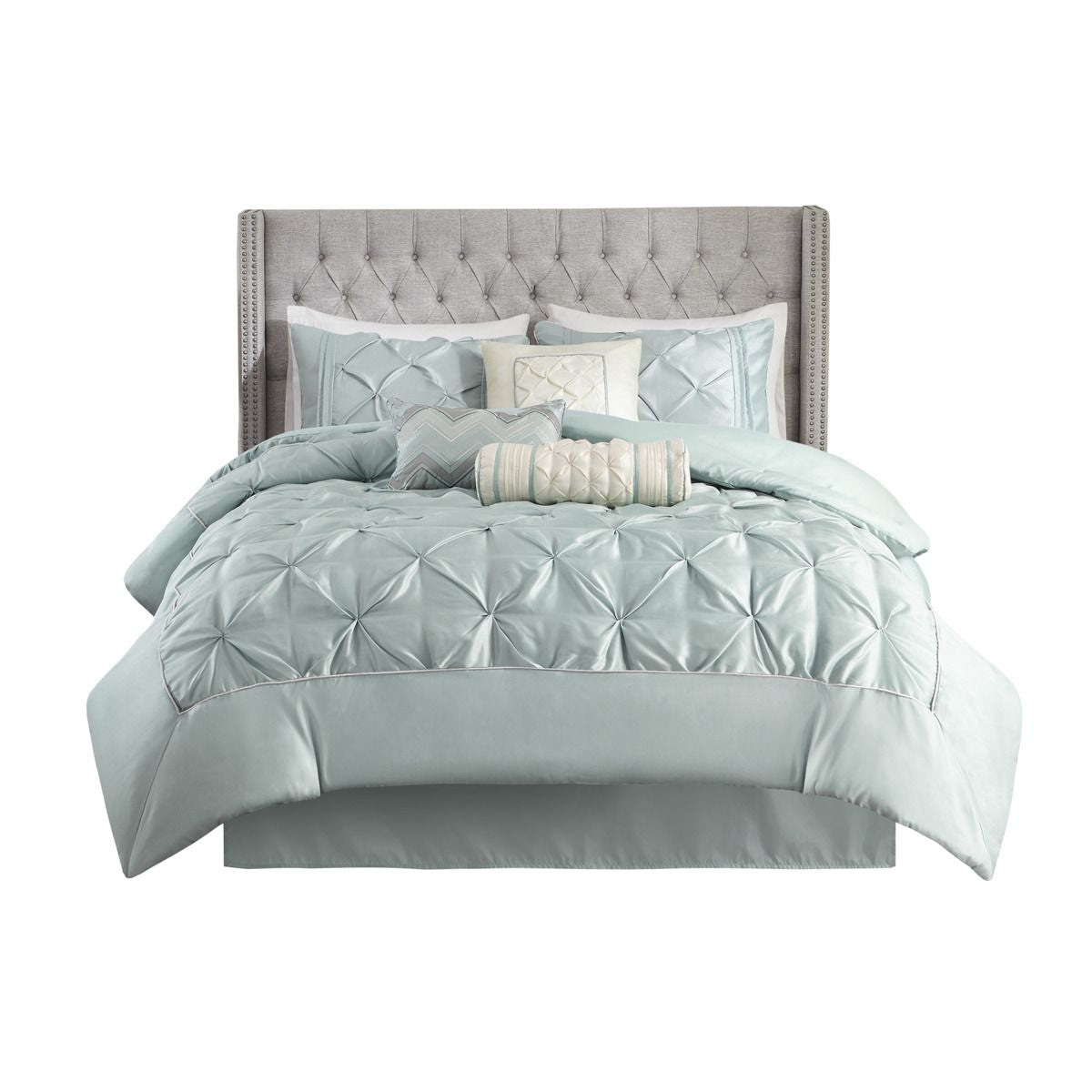 7 Piece Tufted Comforter Set in Seafoam - King Size Bedding Collection
