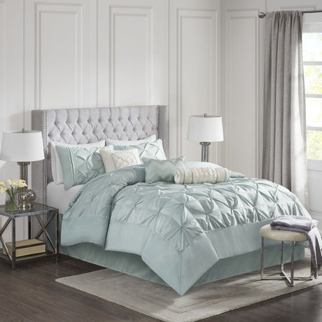 7 Piece Tufted Comforter Set in Seafoam - King Size Bedding Collection