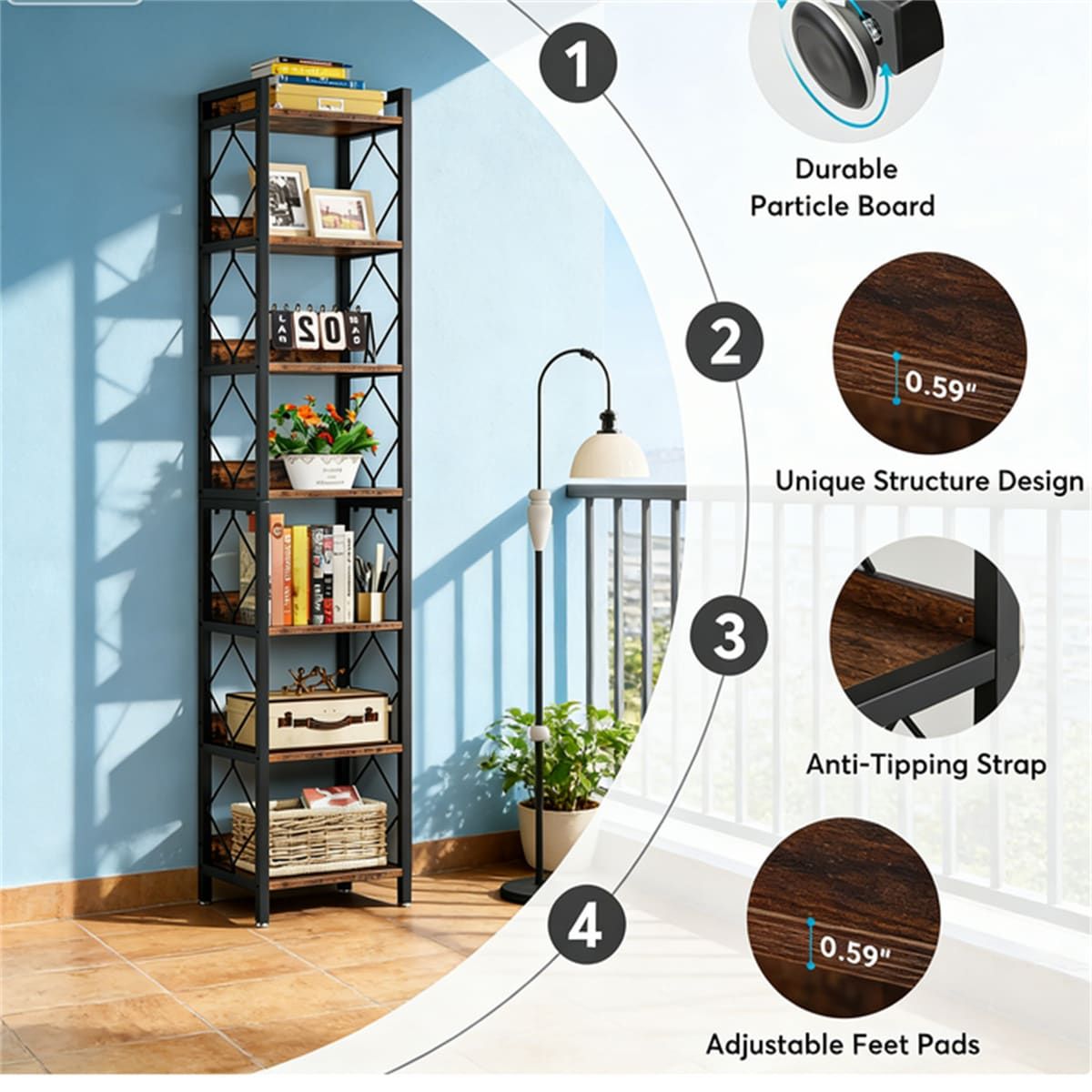 Space-Saving 7-Tier Corner Shelf with Diamond Pattern