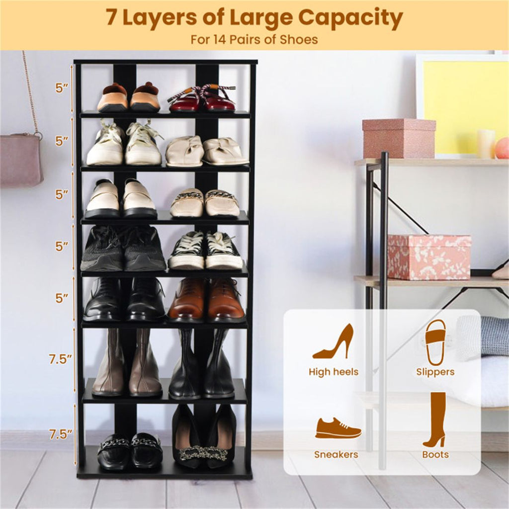 7-Tier Double-Row Shoe Rack with Adjustable Shelves for Entryway
