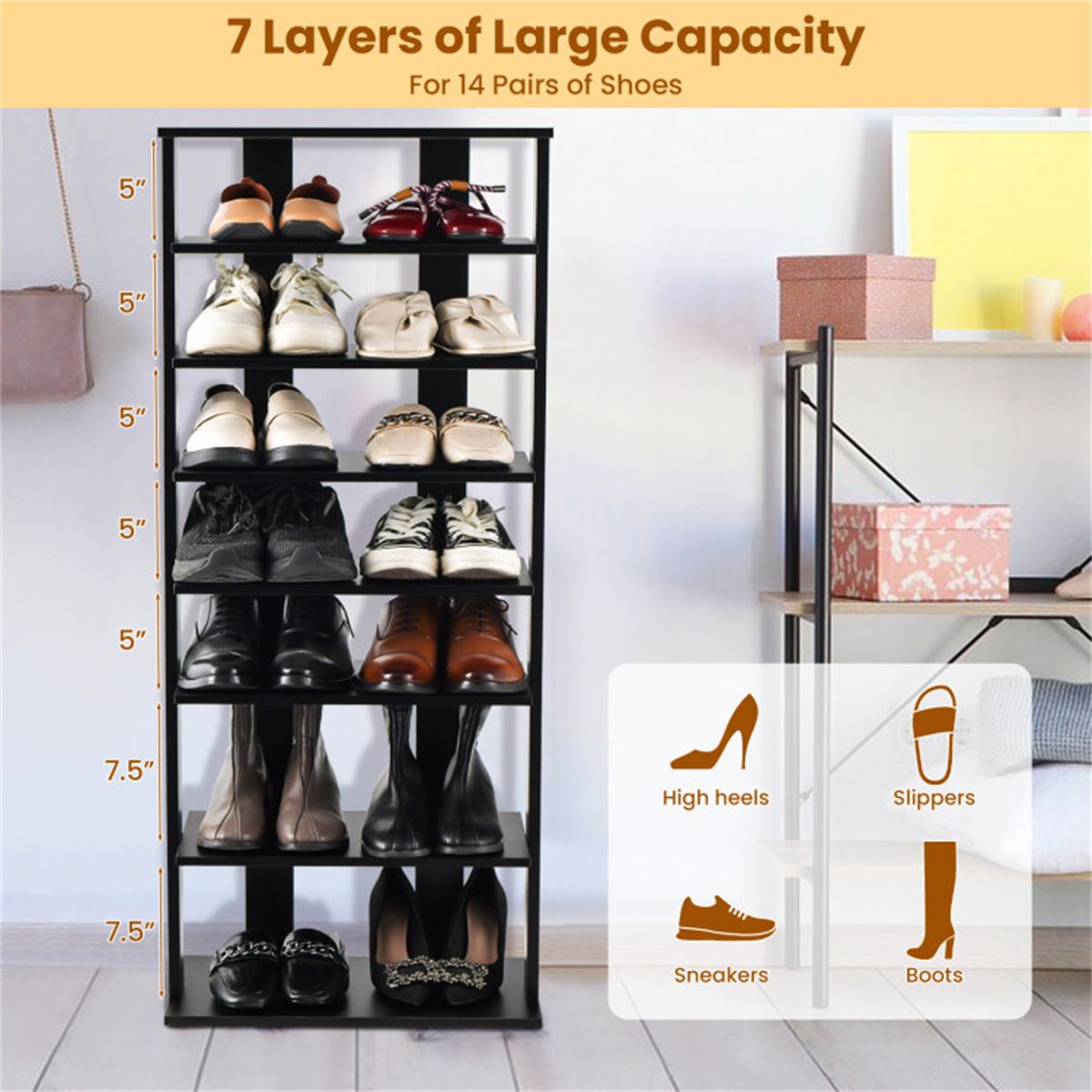 7-Tier Double-Row Shoe Rack with Adjustable Shelves for Entryway