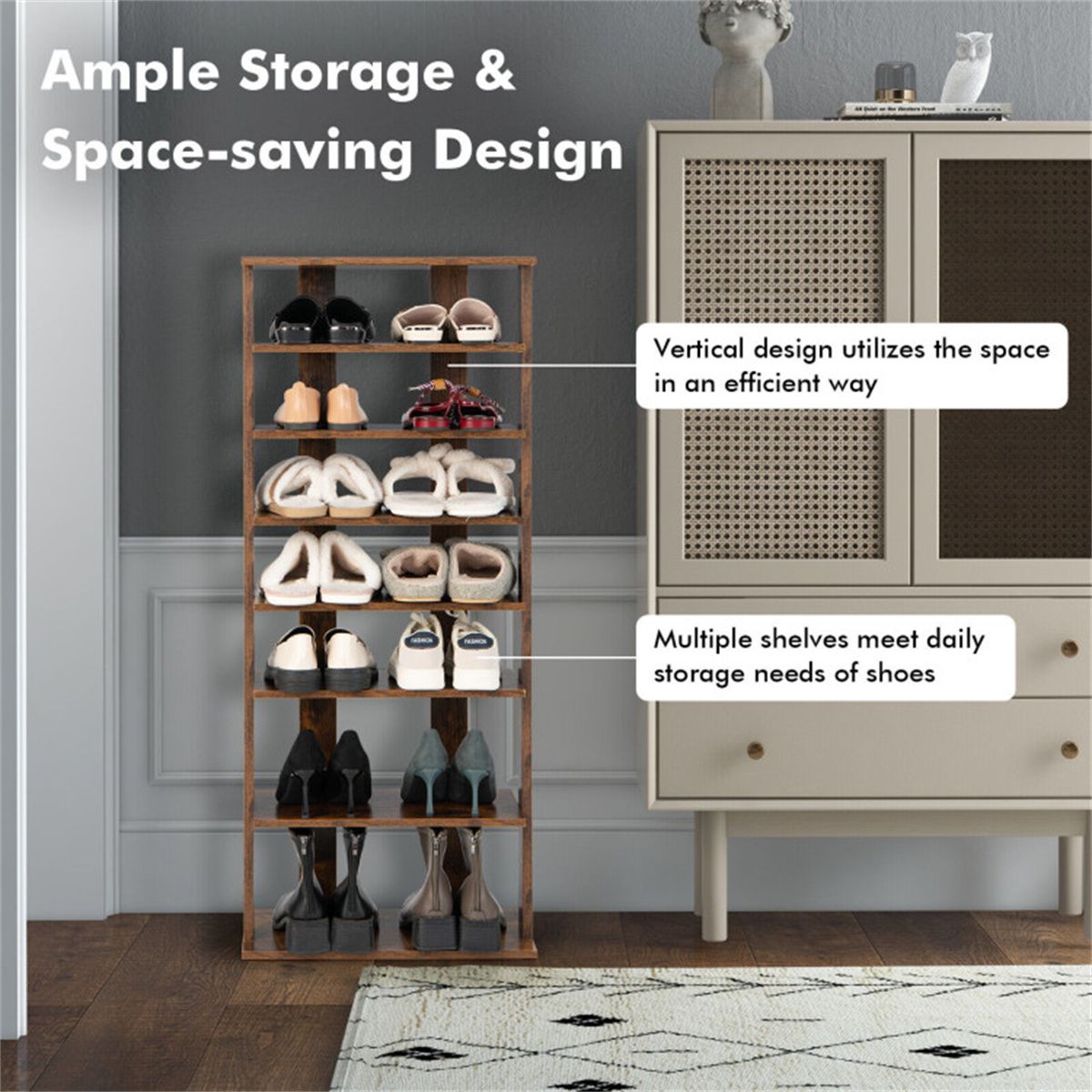 7-Tier Double-Row Shoe Rack with Adjustable Shelves for Entryway Organization