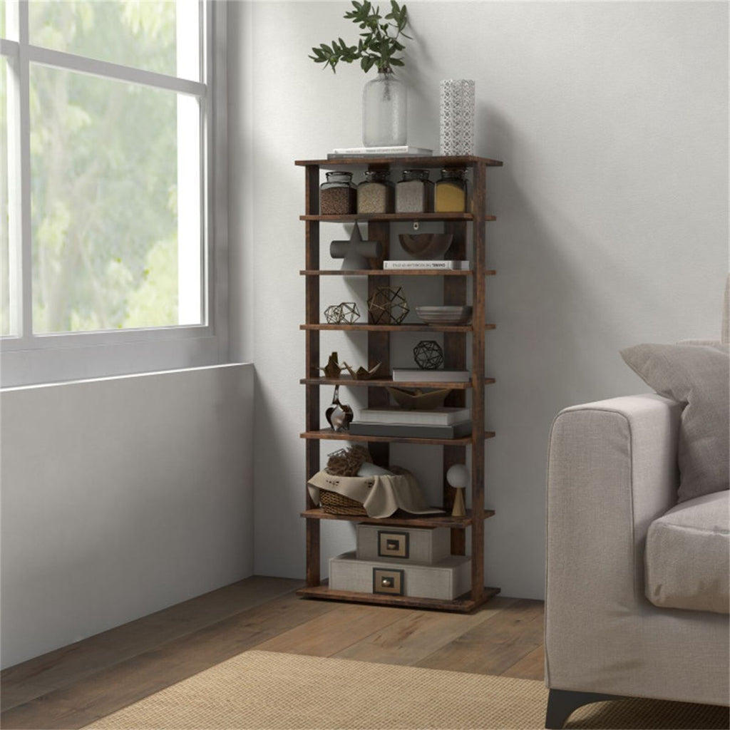7-Tier Double-Row Shoe Rack with Adjustable Shelves for Entryway Organization