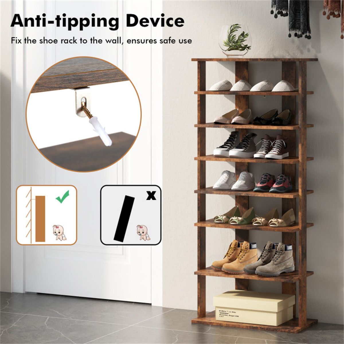 7-Tier Double-Row Shoe Rack with Adjustable Shelves for Entryway Organization