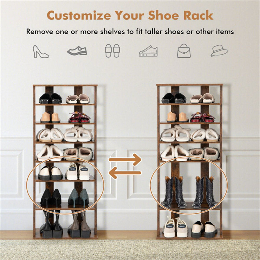 7-Tier Double-Row Shoe Rack with Adjustable Shelves for Entryway Organization