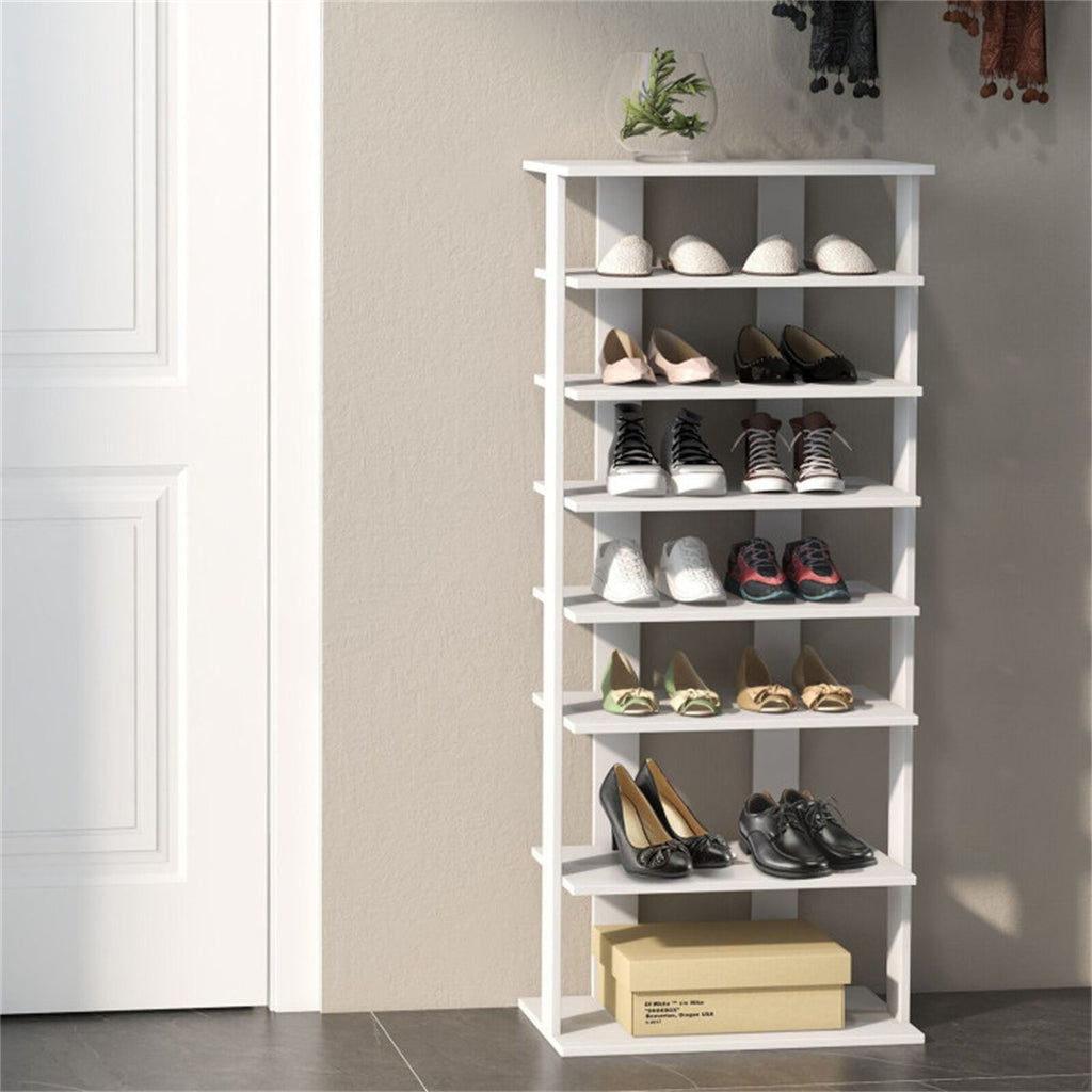 Seven-Tier Double-Row Shoe Rack with Removable Shelves for Narrow Entryways