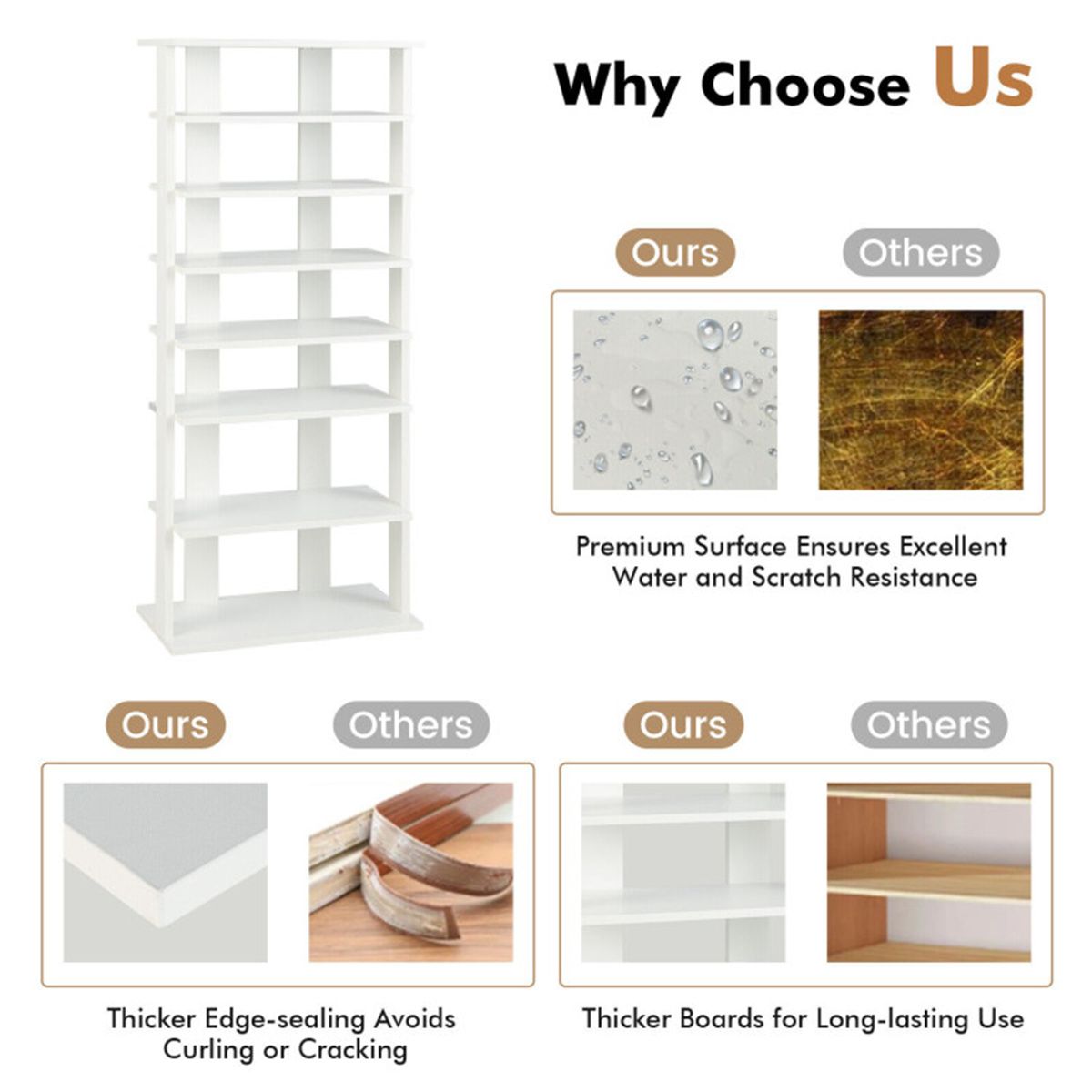 Seven-Tier Double-Row Shoe Rack with Removable Shelves for Narrow Entryways