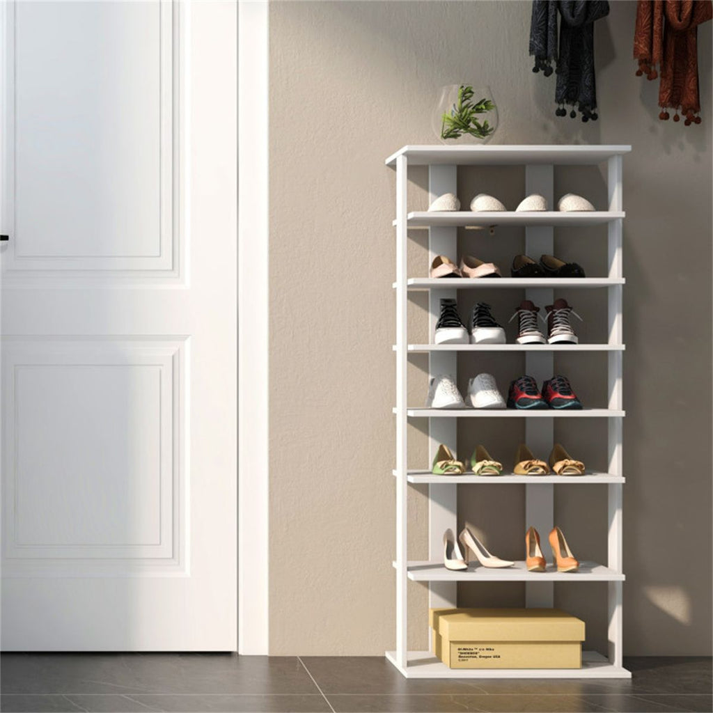 Seven-Tier Double-Row Shoe Rack with Removable Shelves for Narrow Entryways