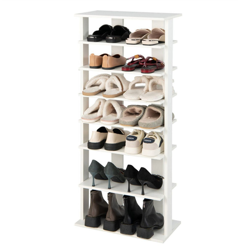 Seven-Tier Double-Row Shoe Rack with Removable Shelves for Narrow Entryways