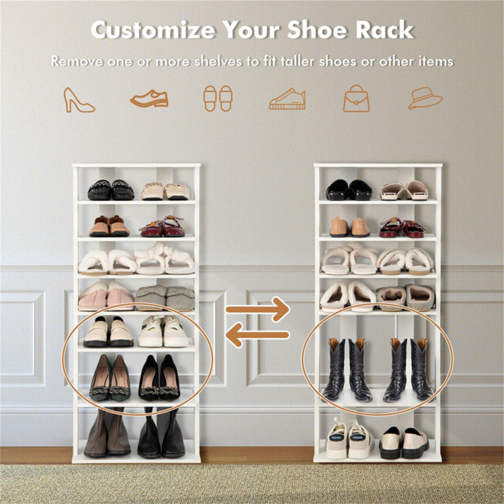 Seven-Tier Double-Row Shoe Rack with Removable Shelves for Narrow Entryways