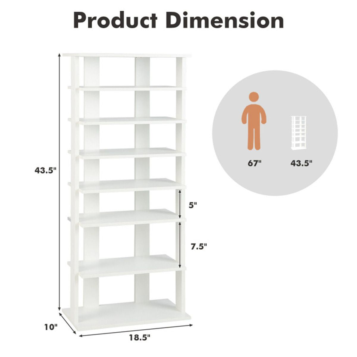 Seven-Tier Double-Row Shoe Rack with Removable Shelves for Narrow Entryways