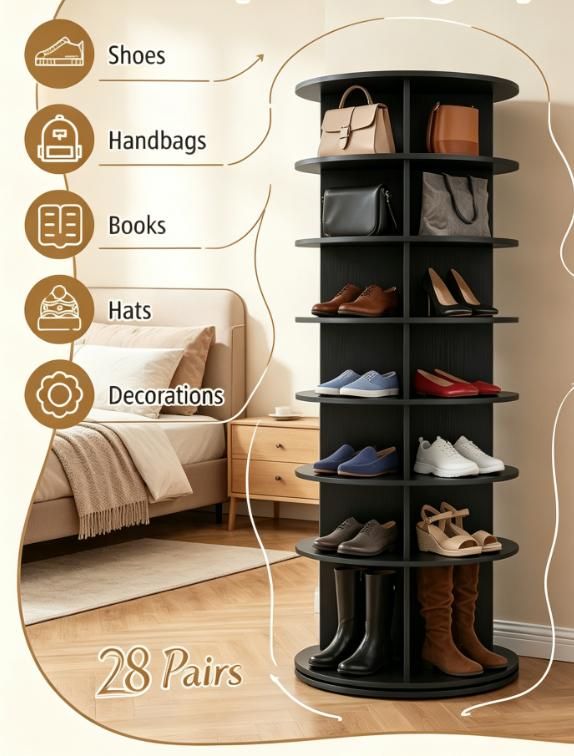 Rotating Shoe Rack Tower for Corner Organization