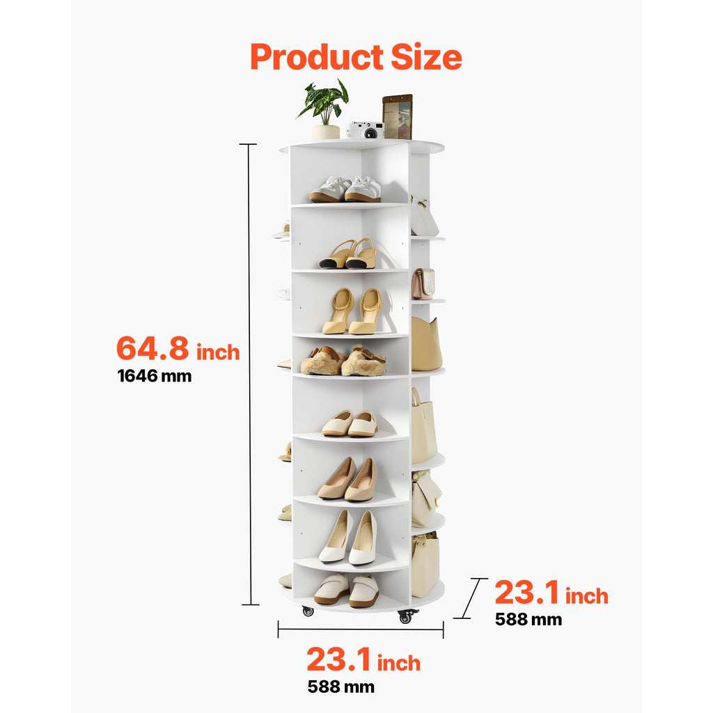 7 Tier Rotating Shoe Rack Tower with Adjustable Shelves, Movable 360° Spinning Carousel Display with