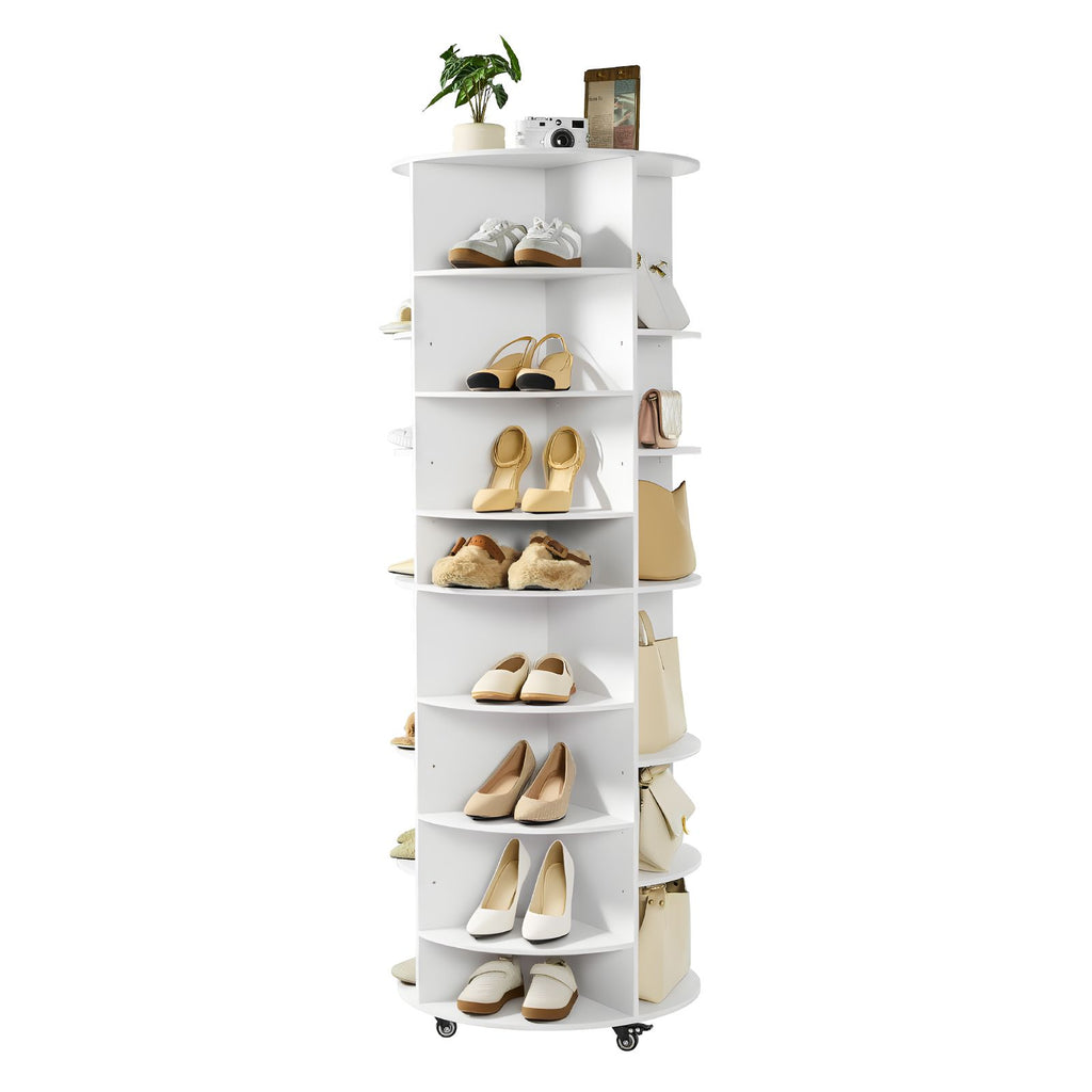 7 Tier Rotating Shoe Rack Tower with Adjustable Shelves, Movable 360° Spinning Carousel Display with