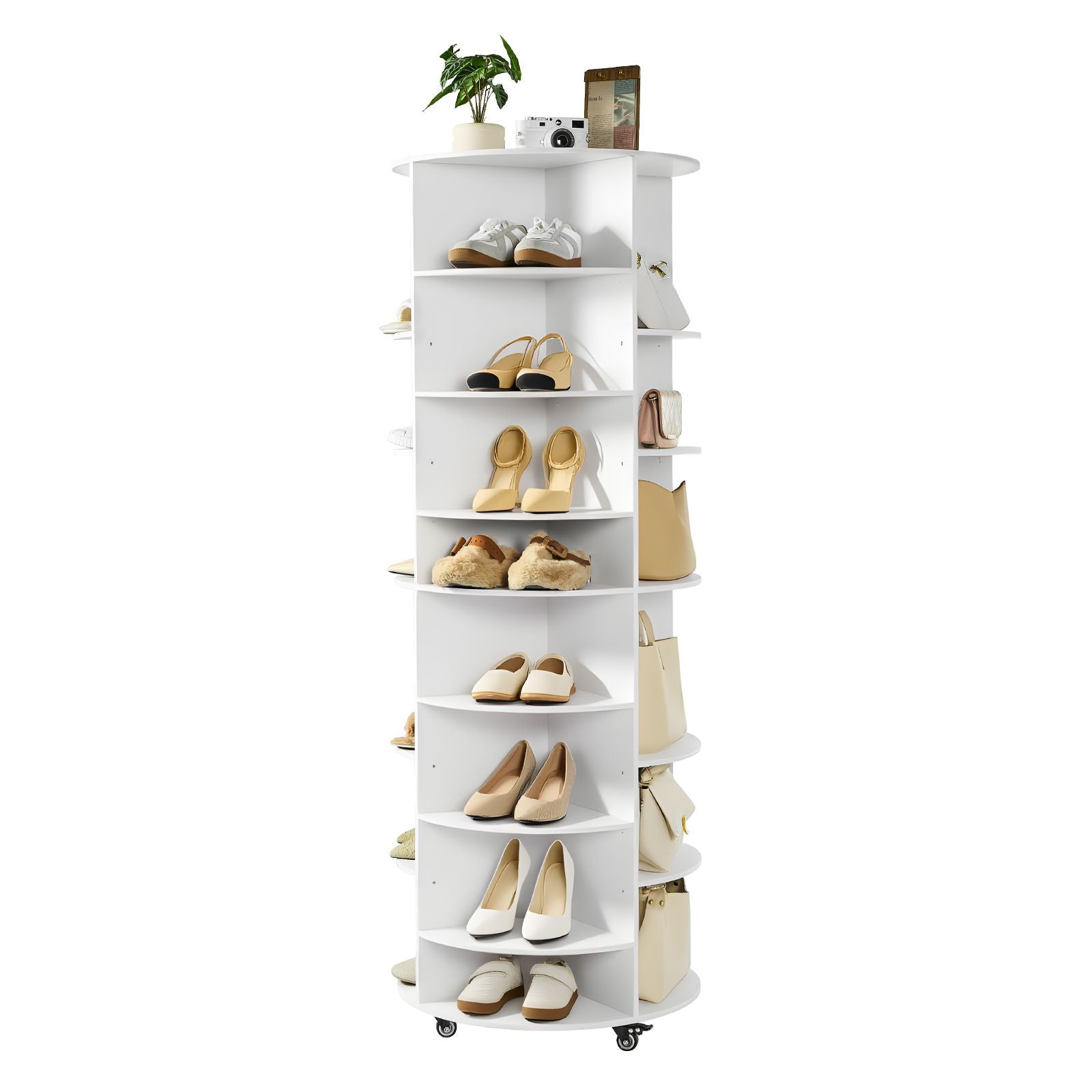 7 Tier Rotating Shoe Rack Tower with Adjustable Shelves, Movable 360° Spinning Carousel Display with