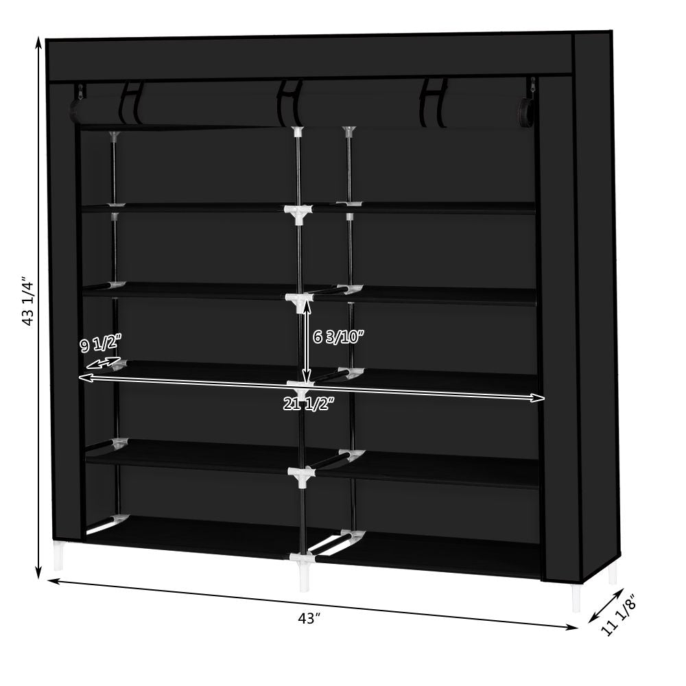 7-Tier Shoe Rack with Zippered Cover for Closet Organization - Black