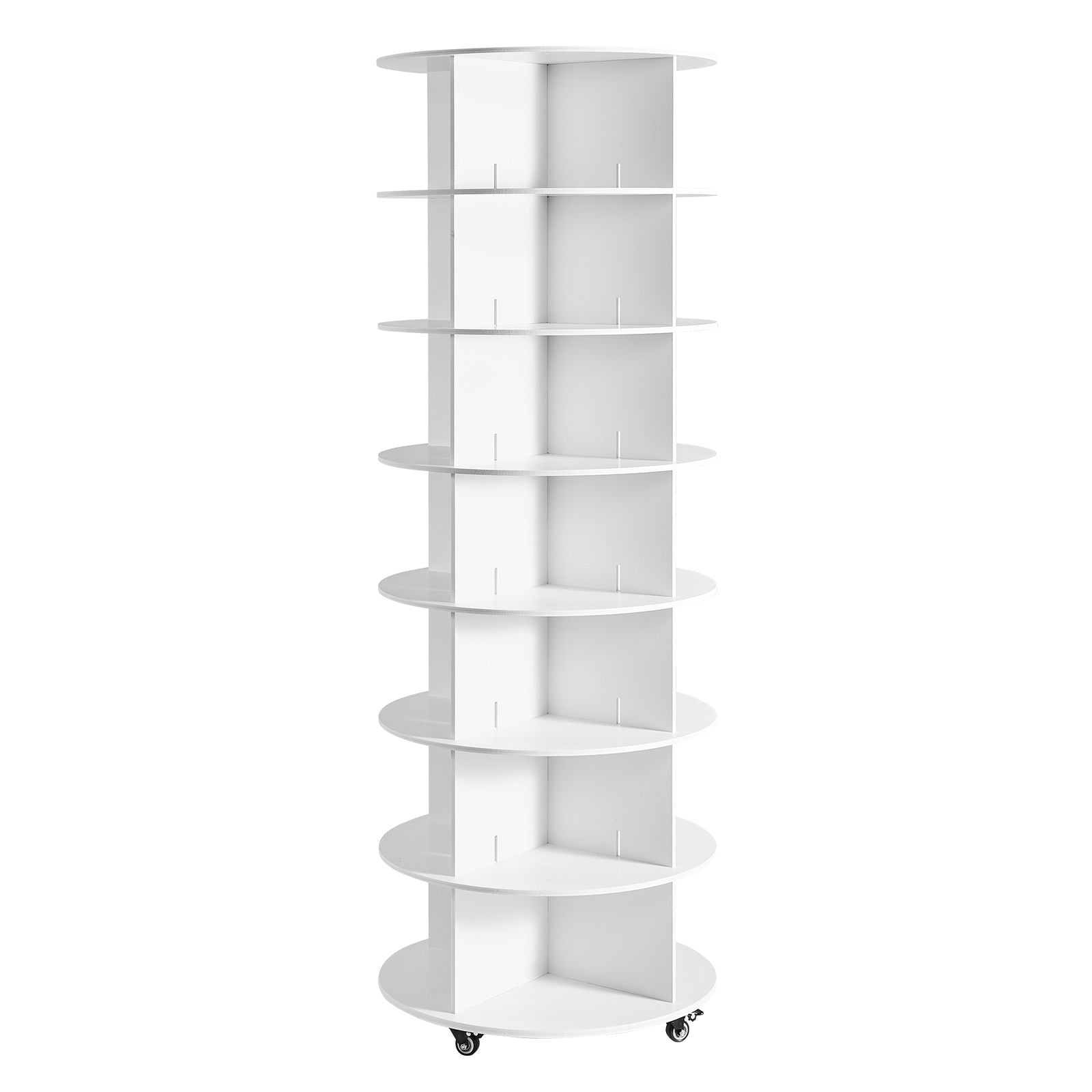 7 Tiers Rotating Shoe Rack Tower with Wheels, Movable 360° Spinning Carousel Display, Lazy