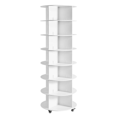 7 Tiers Rotating Shoe Rack Tower with Wheels, Movable 360° Spinning Carousel Display, Lazy