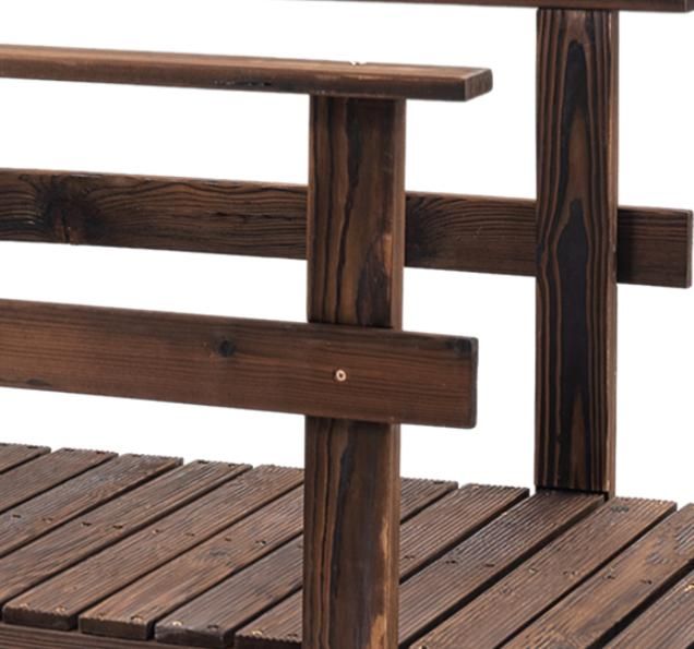 7' Wood Garden Bridge Stained Finish for Backyard Ponds Creeks Streams Outdoor Decorative Crossing