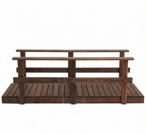 7' Wood Garden Bridge Stained Finish for Backyard Ponds Creeks Streams Outdoor Decorative Crossing
