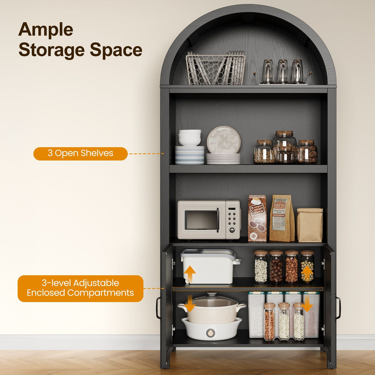Black Boho Arched Storage Cabinet