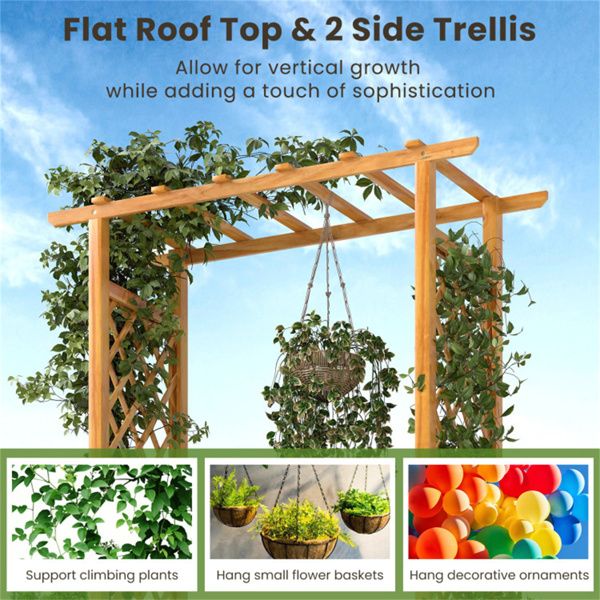 Tall Pine Wood Raised Garden Bed with Trellis & Roof – Open-Ended Base for Climbing Plants