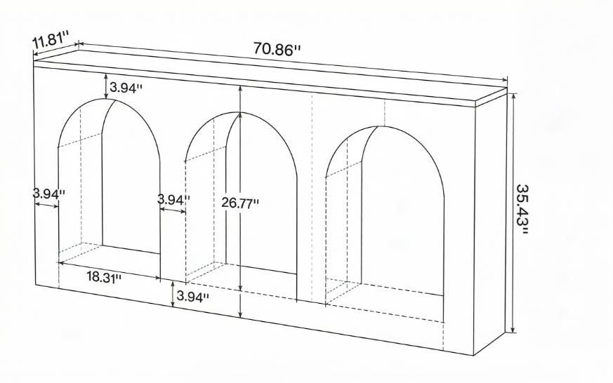 Arched Console Table with Open Display Shelves