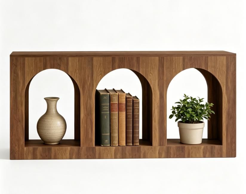 Arched Console Table with Open Display Shelves