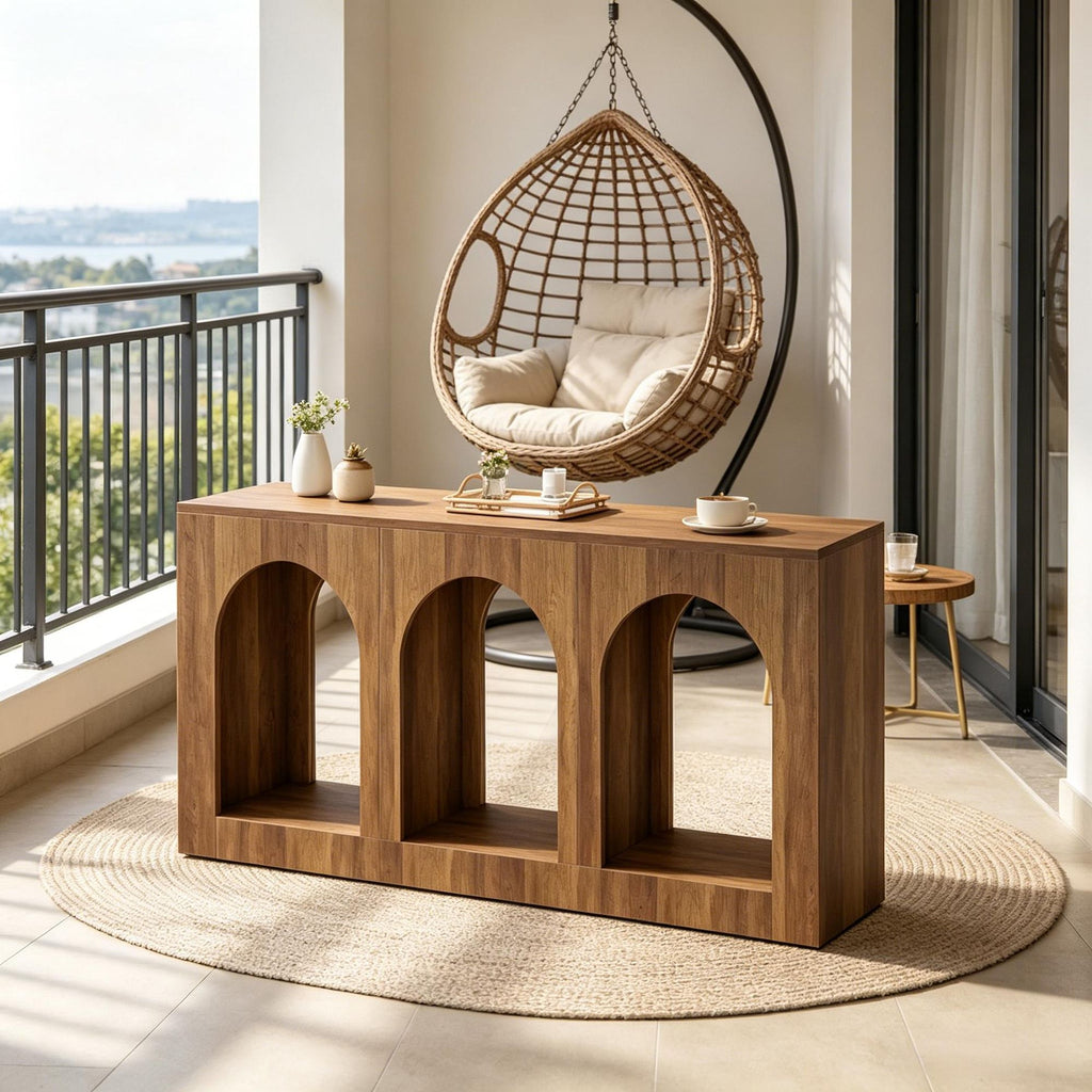 Arched Console Table with Open Display Shelves